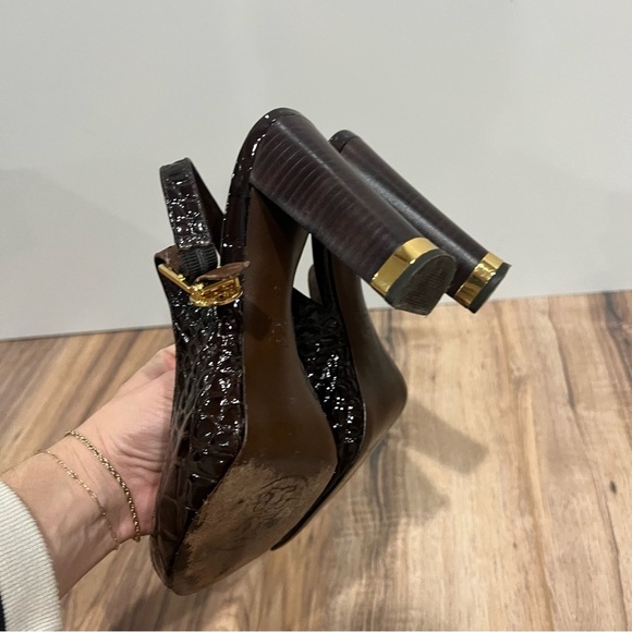 Tory Burch Slingback Y2K Snakeskin Leather Heels - Picture 9 of 12